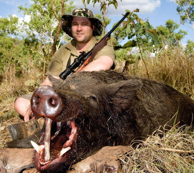 Mr. Tim Blackwell Of Blackwells Firearms With Boar Shot With 458 Win Mag And Woodleigh 458 Mag .458 480gr RN SN